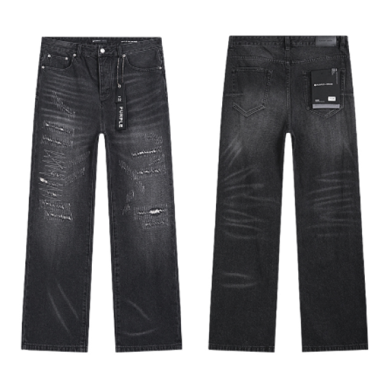 Black Washed Wide-Leg Denim Jeans with Heavy Knee Distressing